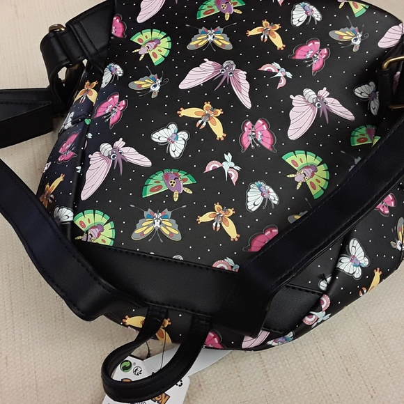 Pokemon Loungefly Black Backpack Venomoth Butterfree faux leather NWT - Picture 2 of 10